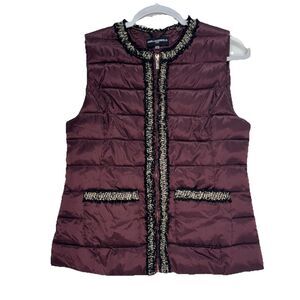 karl lagerfeld Puffer Vest Womens Sz S Burgundy Jacket Outerwear Full Zip Wine